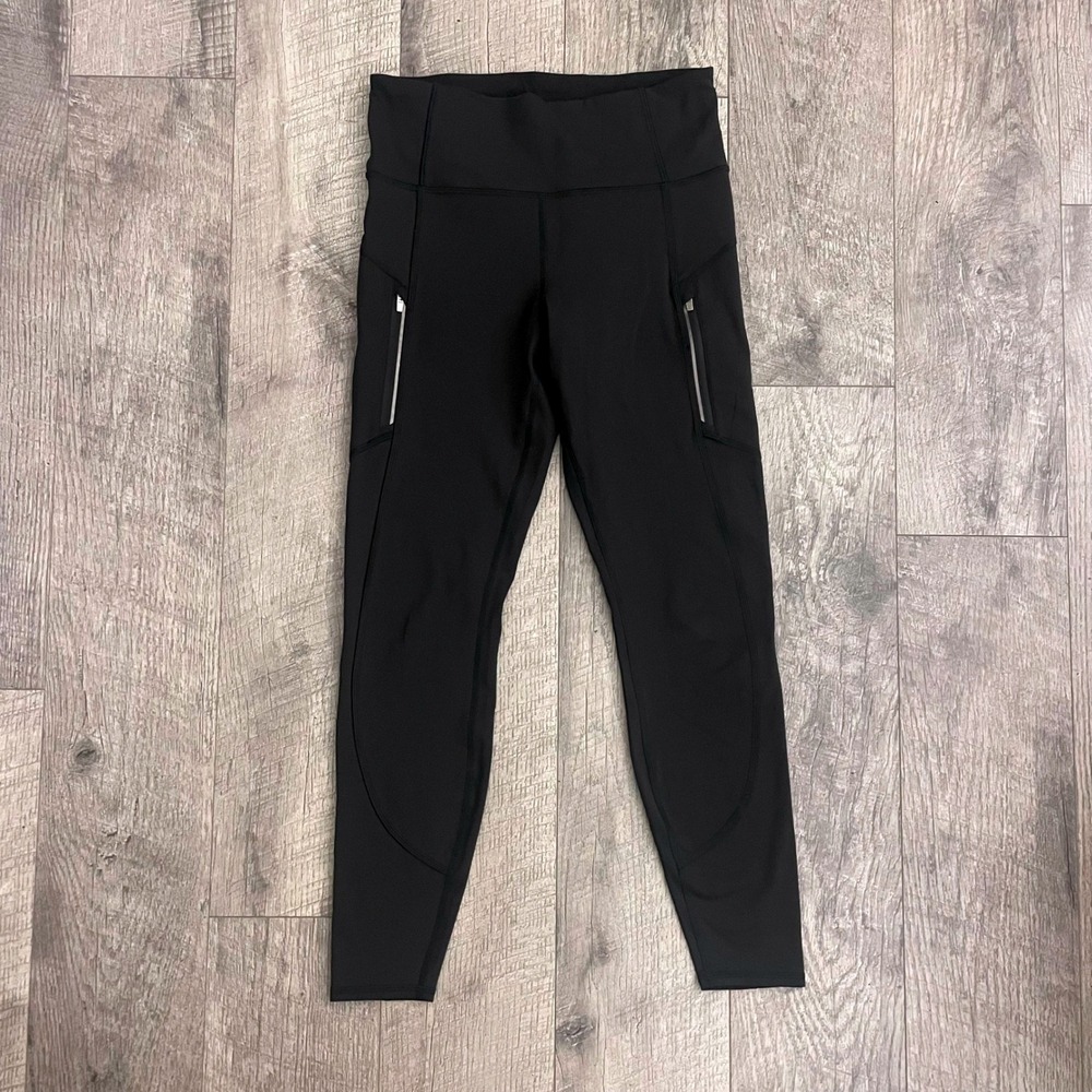 Athleta Rainier Tight Black High Rise Reflective Zip Pocket Leggings Women Small